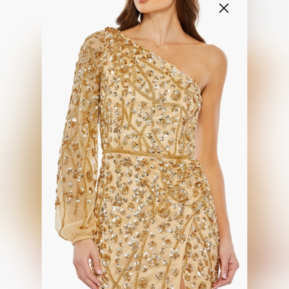 Mac Duggal 5659 Gold One Shoulder Embellished Gown Size 4 $598 NWT - Picture 3 of 8